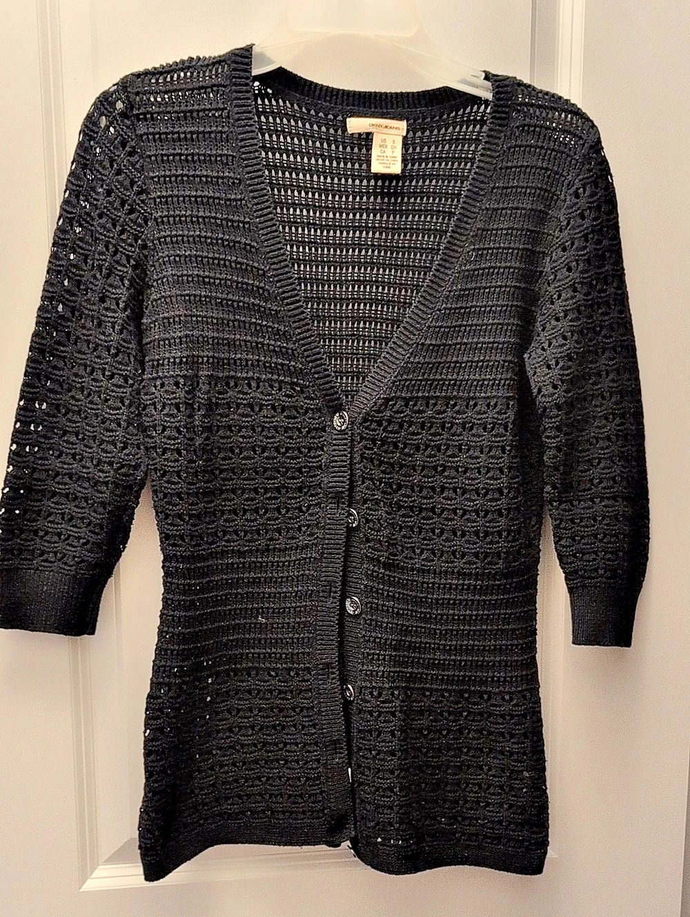 DkNY Open Knit Cardigan in Black